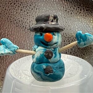 $10 each Handcrafted Blue & pink  Snowman Figurines